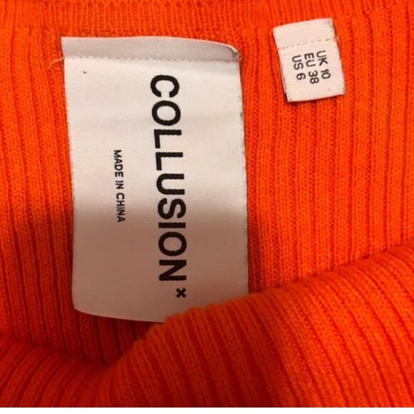 COLLUSION Knitted Bralette Chunky Rib Bright Orange Size 6 - Picture 3 of 4